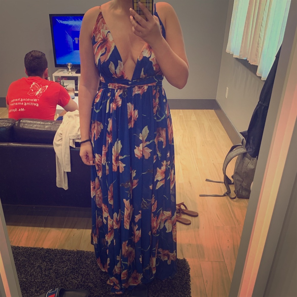 PromGirl blue flowered gown